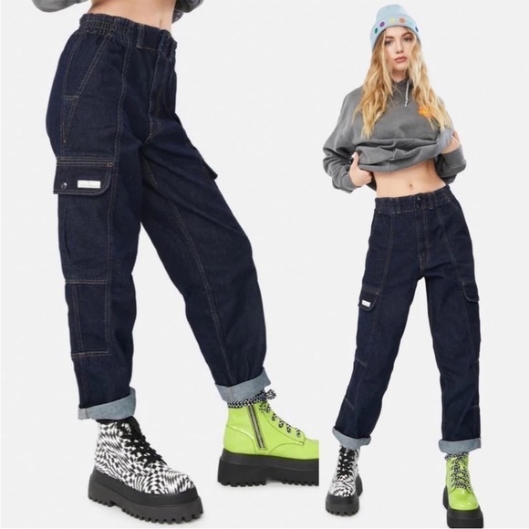 BDG Blaine Cargo Skate Jeans Utility Stretch Waist Loose Dark Wash Sz 29 - Picture 1 of 16